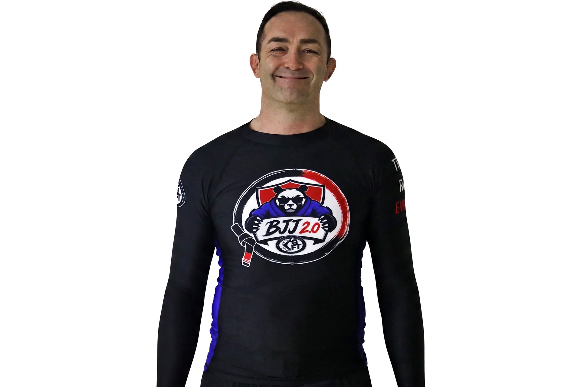 Wade Henderson, head coach and owner of BJJ 2.0, in a branded BJJ 2.0 rashguard