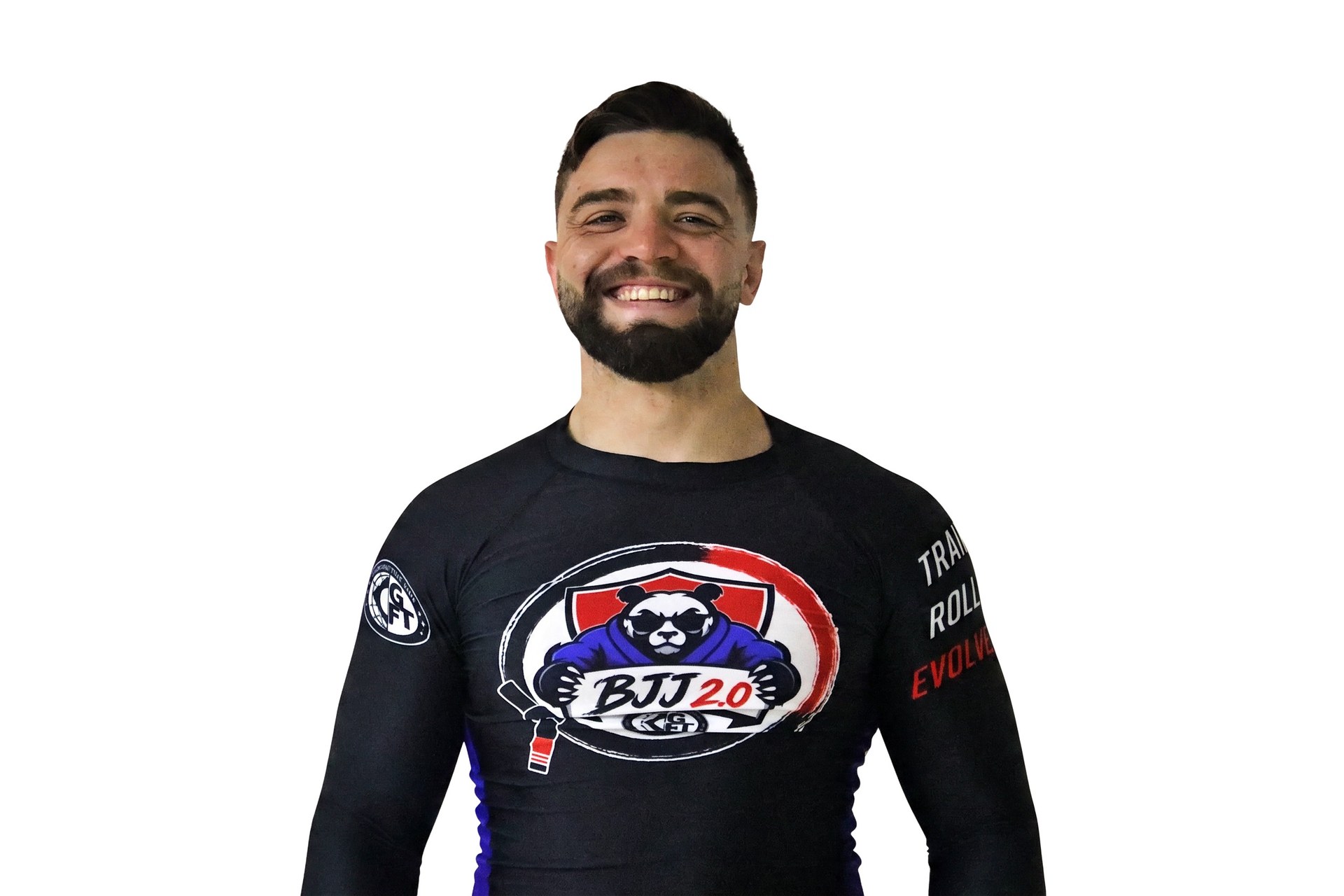 Ryan, coach at BJJ 2.0, in a branded BJJ 2.0 rashguard
